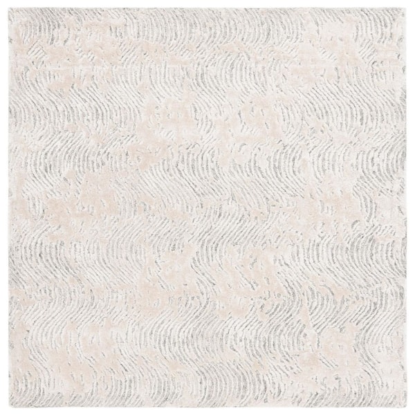 SAFAVIEH Glamour 6 ft. x 6 ft. Light Gray/Ivory Abstract High-Low square Area Rug