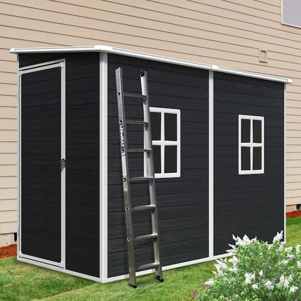 8 ft. W x 4 ft. D Outdoor Resin Storage Shed with Floor and 2 Windows, Lockable Door, Black (32 Sq. ft. )