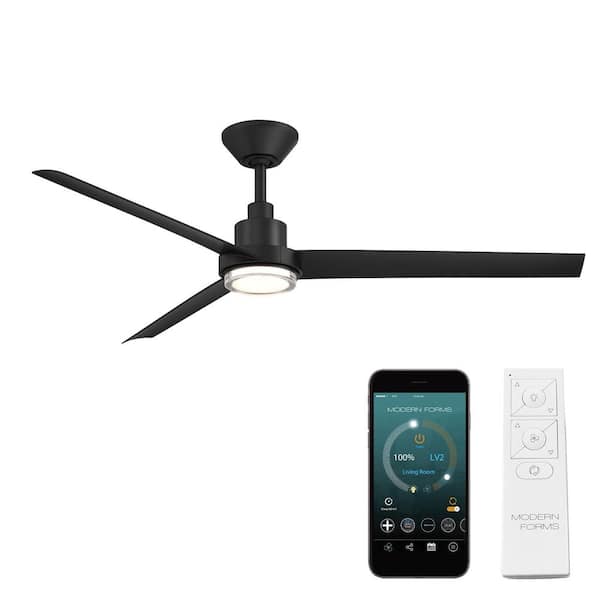 Modern Forms Bolo 56 in. Smart Indoor/Outdoor Matte Black Standard Ceiling Fan Selectable CCT Integrated LED and Remote