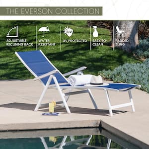 Everson in Navy/White Sling Outdoor Chaise Lounge