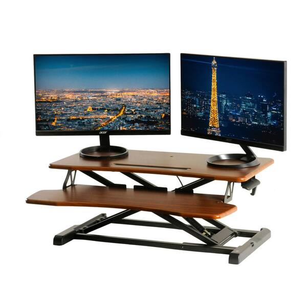 TechOrbits Rise-X Light Walnut 32 in. Height Adjustable Standing Desk Converter with Keyboard Tray - Sit to Stand Desk Riser