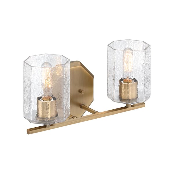 Designers Fountain - Haven 16 in. 2-Light Old Satin Brass Classic Vanity Light with Clear Rippled Glass Shades