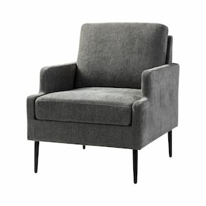 Daniel Grey Polyester Arm Chair with Chenille Thin-Notched Armrest and Tapered Metal Legs
