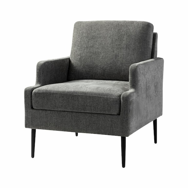 JAYDEN CREATION Daniel Grey Polyester Arm Chair with Chenille Thin-Notched Armrest and Tapered Metal Legs