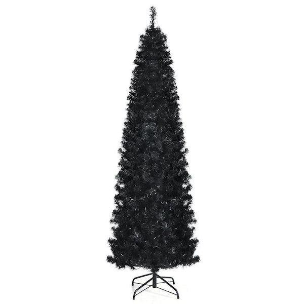 HONEY JOY 7 ft. Pre-lit Tree Pencil Hinged Artificial Christmas Tree with 818 PVC Branch Tips and 350 Warm White Lights