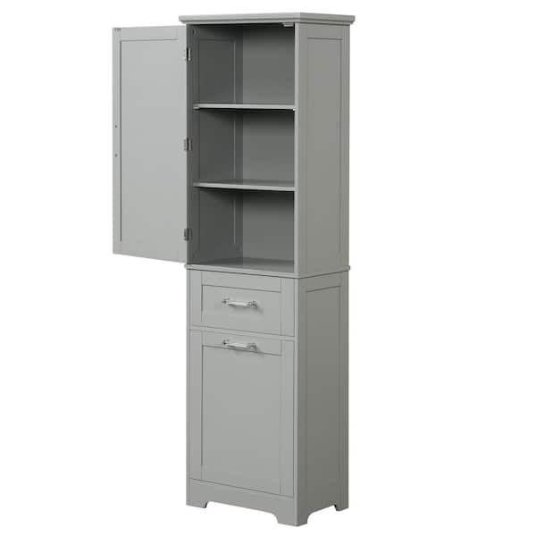 Modern 20 in. W x 13 in. D x 68.1 in. H Gray Tall Bathroom Storage Linen Cabinet with 2 Different Size Drawers