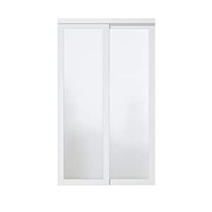 48 in. x 80 in. 1-Lite Tempered Frosted Glass White Finished Solid Core Sliding Door with Hardware