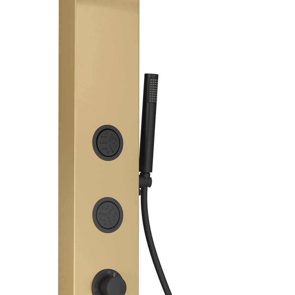 Gold and Black Stainless Steel Shower Panel System with Rainfall Showerhead