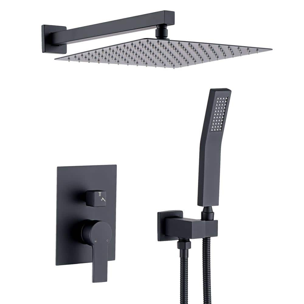 Single Handle 2 Spray Square 12 In Wall Mount Dual Shower Head Hand   Matte Black Shower Faucets Cer Lqw1 9882 64 1000 