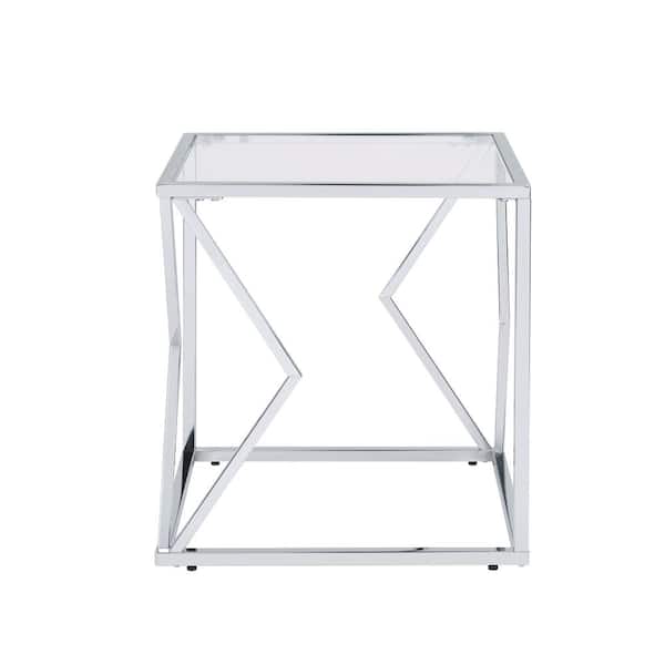 Acme Furniture 22 in Virtue in Clear Glass and Chrome Square Glass Top End Table
