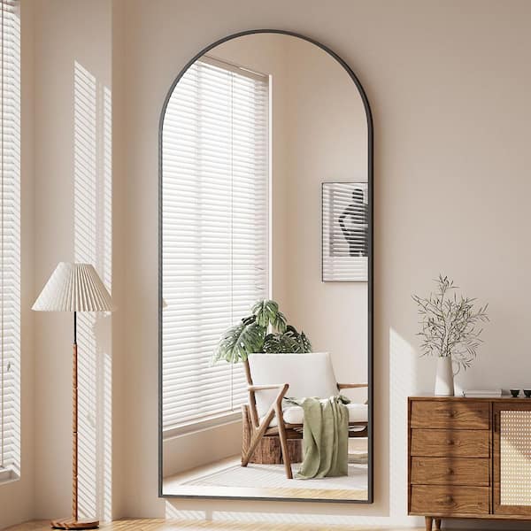 WILLOTED Black 32 in. W x 70 in. H Arched Aluminum Framed Full Length Floor Mirror