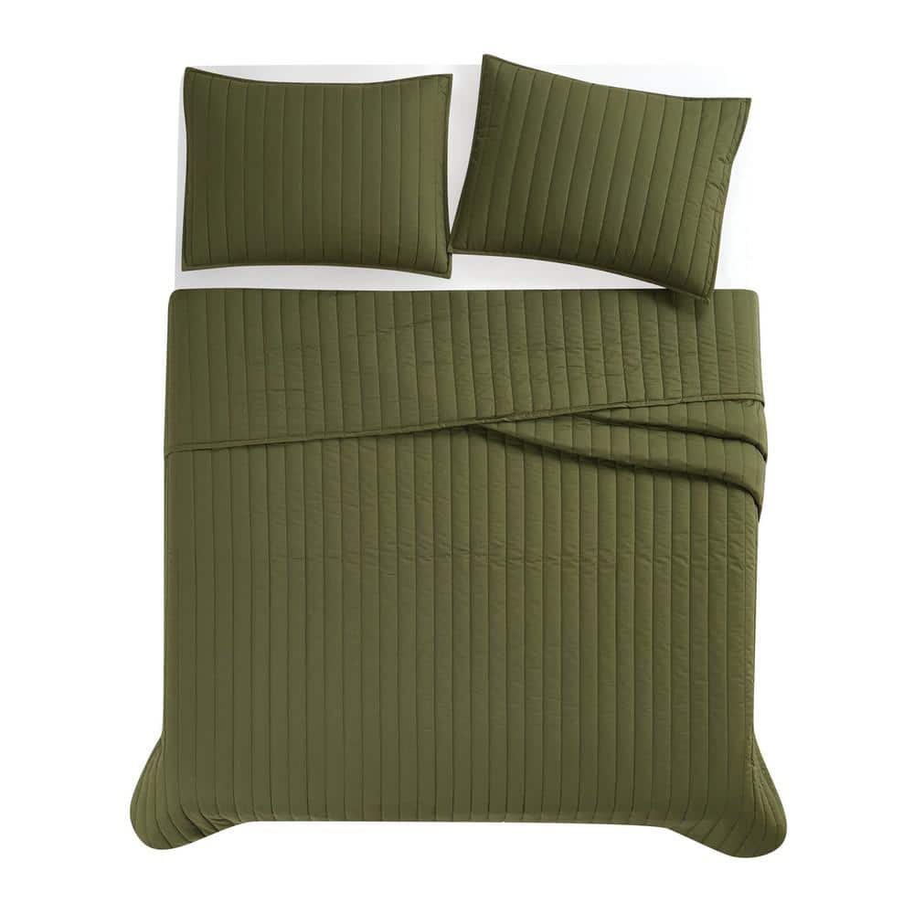 Olive Green Full Cotton Quilt Set with Polyfill