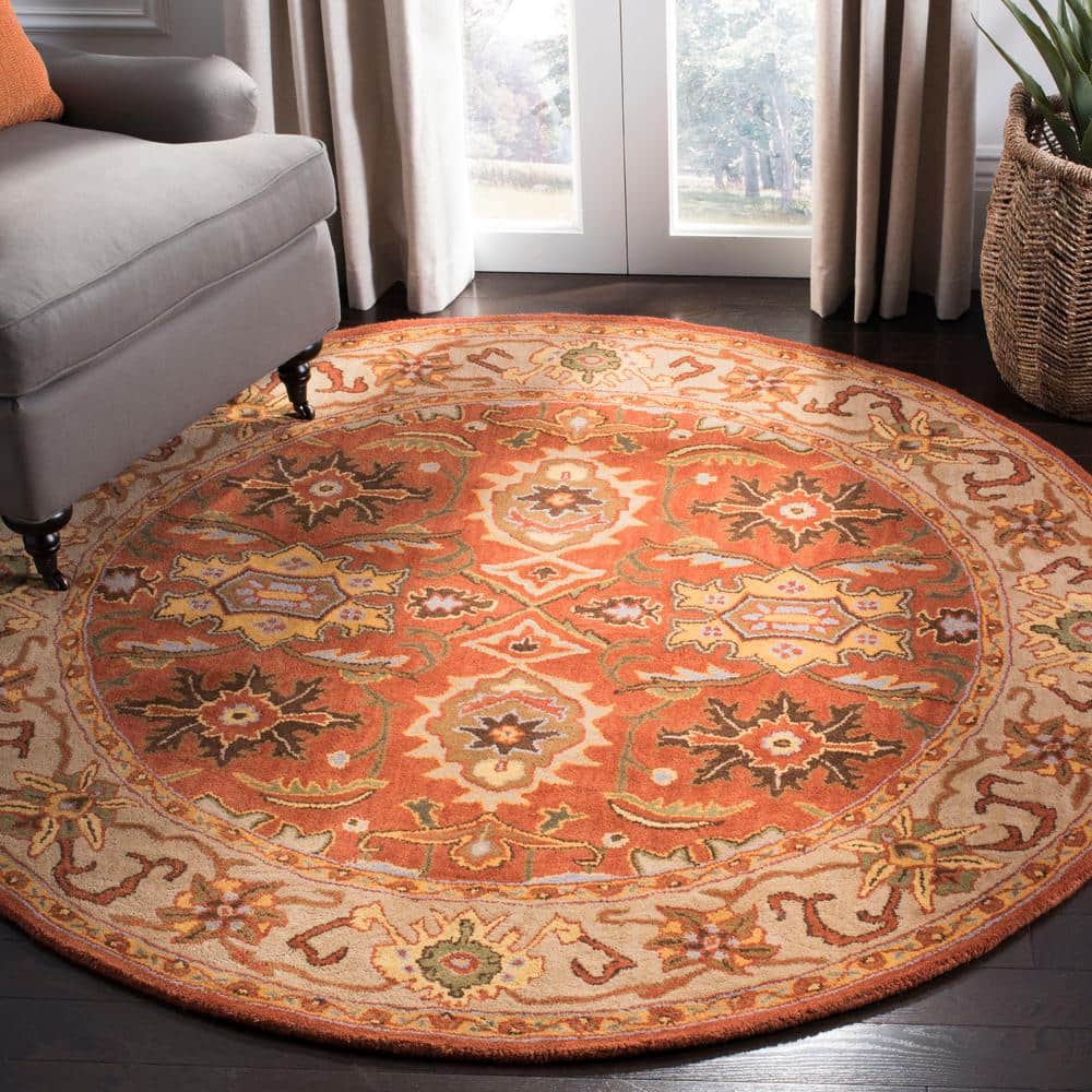 Hand-Tufted Round Rust and Beige Wool Area Rug