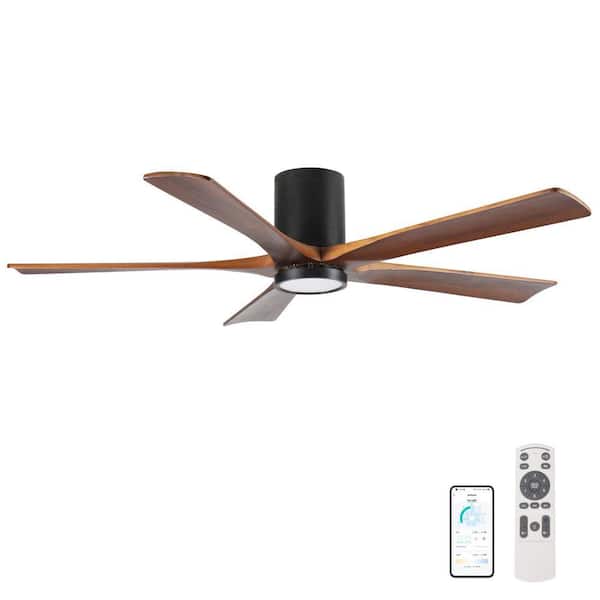 60 in. Flush Mount Ceiling Fan with Light, 5 Solid Wood Blades, Quiet Reversible DC Motor, APP and Remote Control