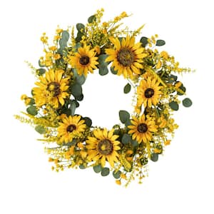 24 in. Artificial Sunflower and Eucalyptus Wreath