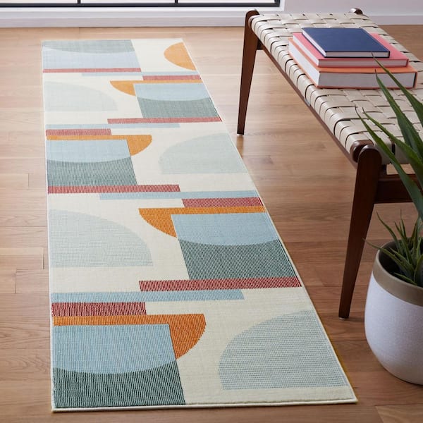 Orwell 2 ft. x 9 ft. Ivory/Blue Abstract Geometric Runner Rug