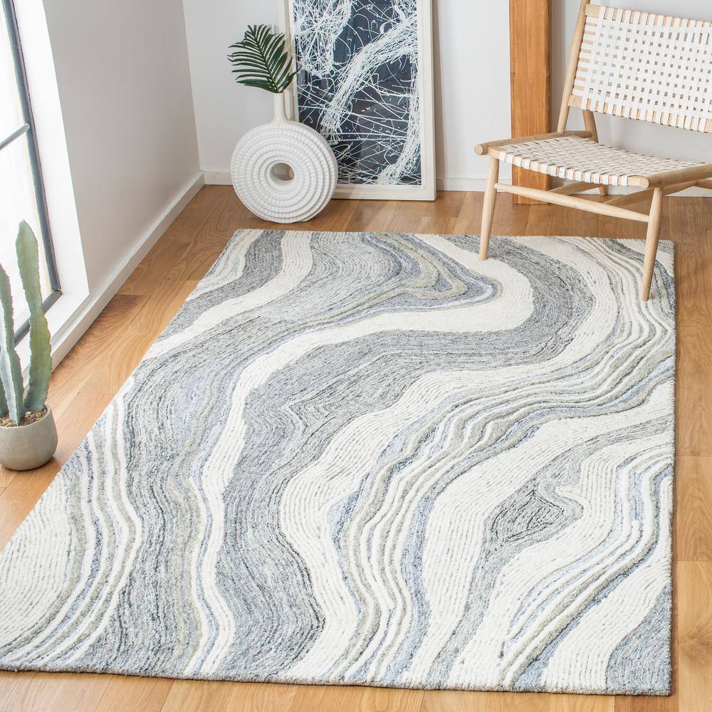 Mid-Century Modern Abstract Gray Wool 3'x5' Hand-Tufted Rug