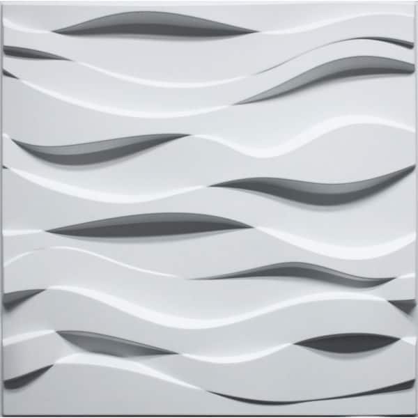 Dundee Deco Falkirk Ross 2/25 in. x 19.7 in. x 19.7 in. White PVC Wavey 3D Decorative Wall Panel