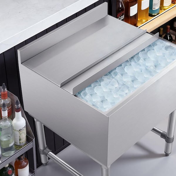 Commercial Ice Bin Cart 79.9 qt. Stainless Steel Sliding Lid 24 x 24 x 33 in. 24H Insulation Freestanding Single Bowl