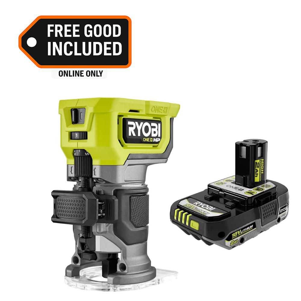 RYOBI ONE+ HP 18V Brushless Cordless Compact Router with FREE 2.0 Ah HIGH PERFORMANCE Battery (PBLRR01PBP003)