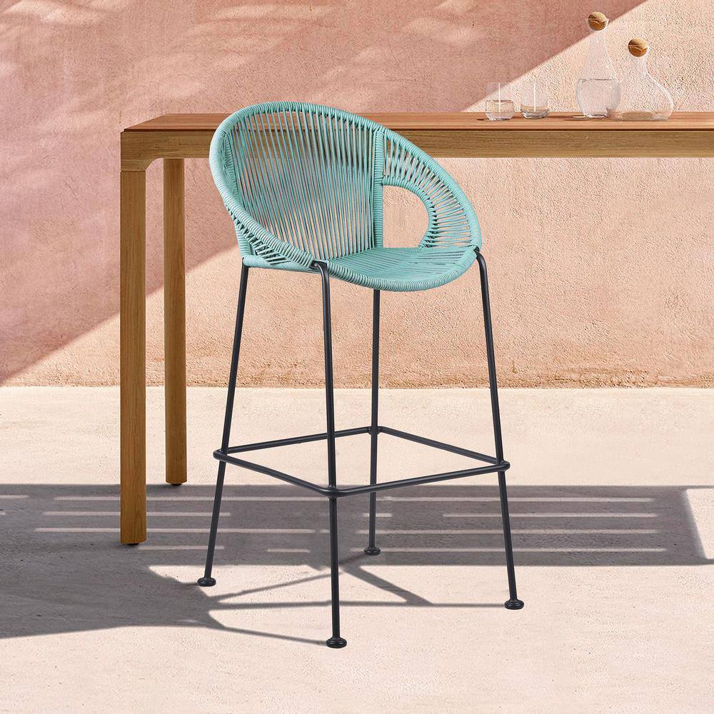 Modern Blue Regatta Rope & Steel Counter Stool, 25" Width