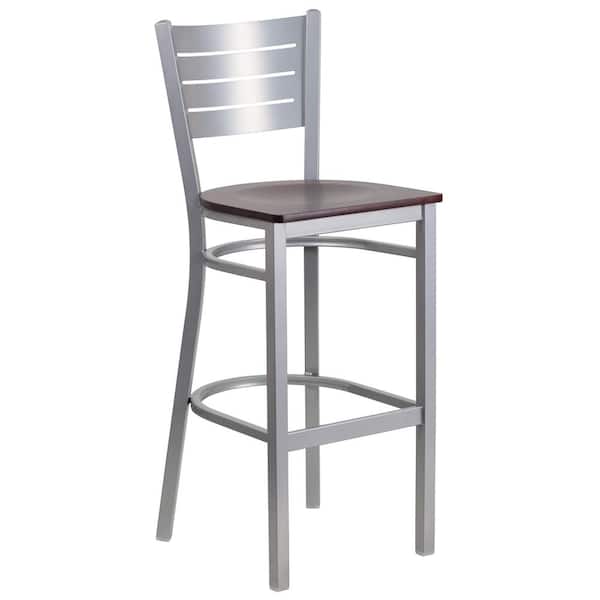 Flash Furniture 30 in. Mahogany and Silver Bar Stool