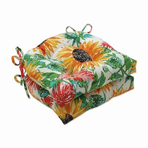 Floral 16 x 15.5 Outdoor Dining Chair Cushion in Yellow/Green/Pink (Set of 2)