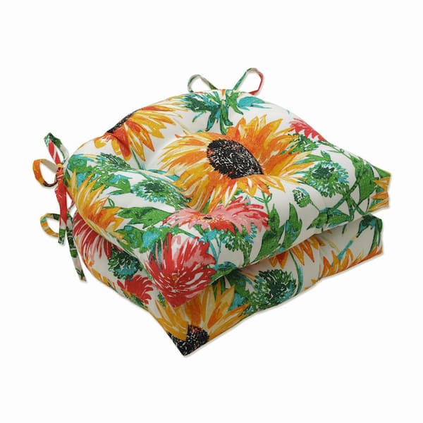Pillow Perfect Floral 16 x 15.5 Outdoor Dining Chair Cushion in Yellow/Green/Pink (Set of 2)