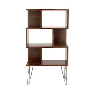 61 in. 4 Shelves Wood Stationary Brown Shelving Unit with Open Frame Design