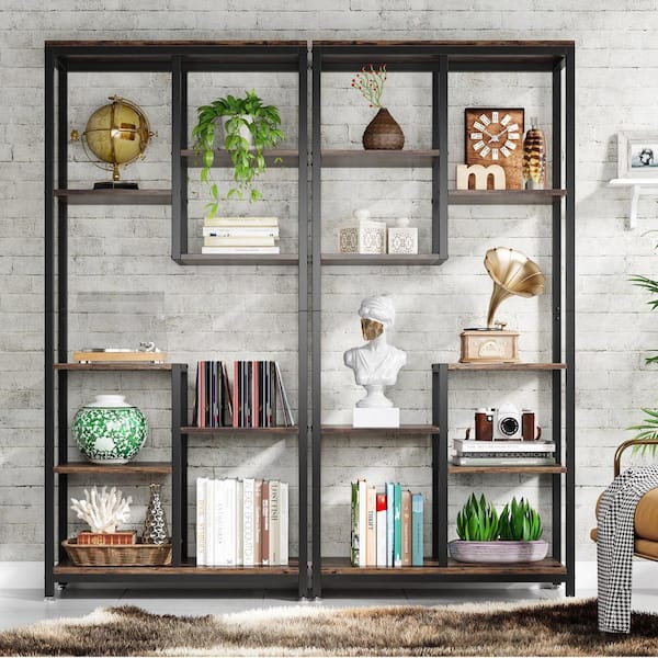 Eulas 70 in. Tall Brown Particle Board 8-Shelf Industrial Bookcase, Open Bookcase Storage for Living Room, Home Office