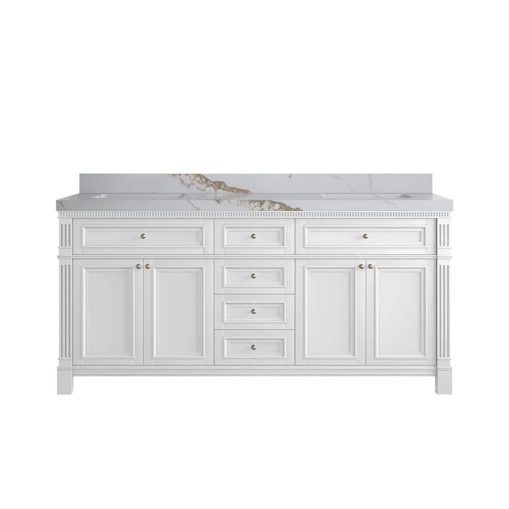 Paris 72 in. W x 22 in. D x 36 in. H Double Sink Bath Vanity in White with 2 in. Calacatta Gold qt. Top price history on PriceWatchPro