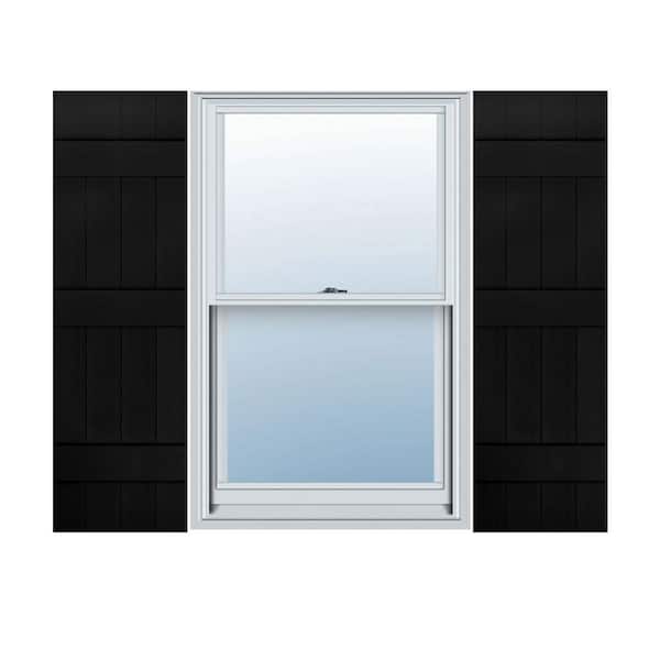 Ekena Millwork 14 in. x 73 in. Lifetime Vinyl Custom Four Board Joined Board and Batten Shutters Pair Black