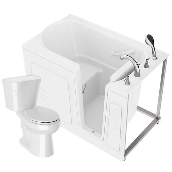 Universal 52 in. x 30 in. Right Drain Soaking Jetted Bathtub in White with Rounded Toilet and Soft Close Lid