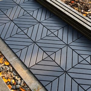 12in.Wx12in.L Outdoor Striped Square PVC Waterproof Interlocking Flooring Slat Deck Tiles(Pack of 44Tiles)in Gray