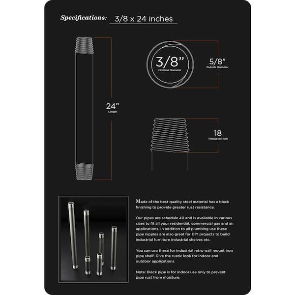3/8 in. x 24 in. Black Steel Pipe 3/8 in. x 24 in. Black Steel Pipe