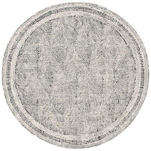 Abstract Ivory/Charcoal 4 ft. x 4 ft. Geometric Round Area Rug