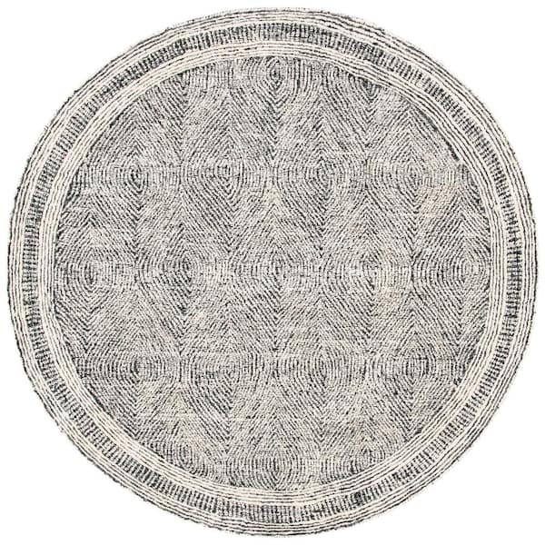 Abstract Ivory/Charcoal 6 ft. x 6 ft. Geometric Round Area Rug