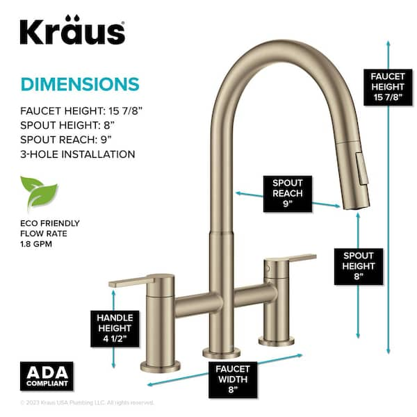 Two Handle Pull-Down Bridge Kitchen Faucet in Champagne Bronze