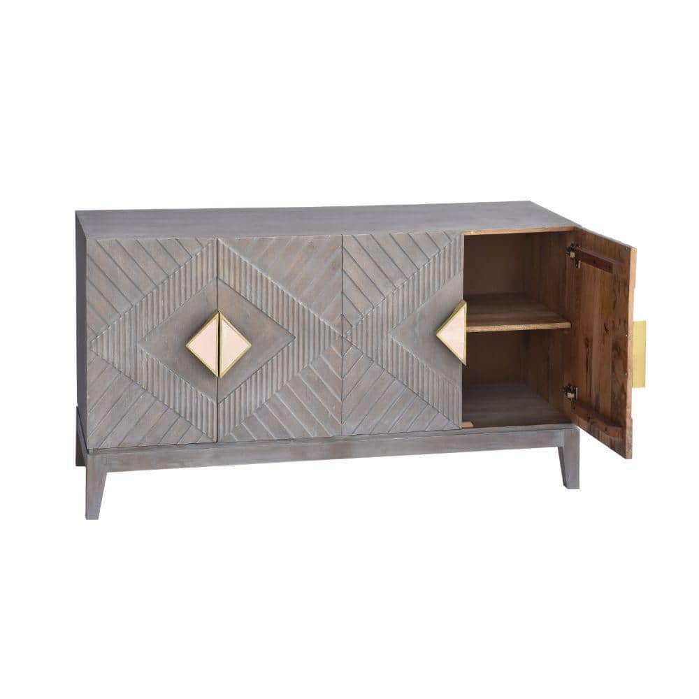 Abiel 55 Inch Gray Mango Wood Sideboard with Diamond Carving