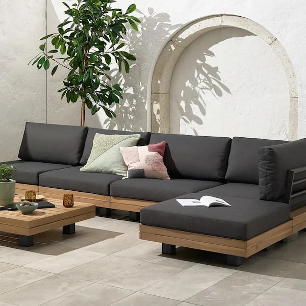 Celenza 100.5 in. Armless 2-Piece Fabric Modular Sectional Sofa in Teak Grey with Coffee Table