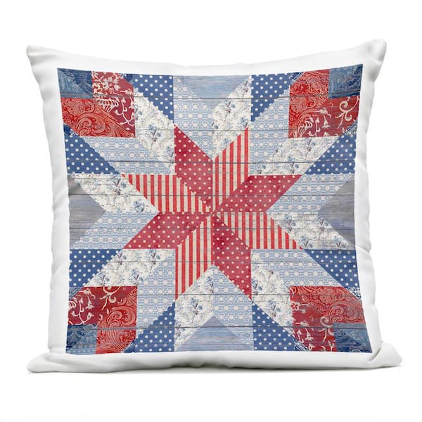 Patriotic Quilt Pattern Red Square Outdoor Throw Pillow