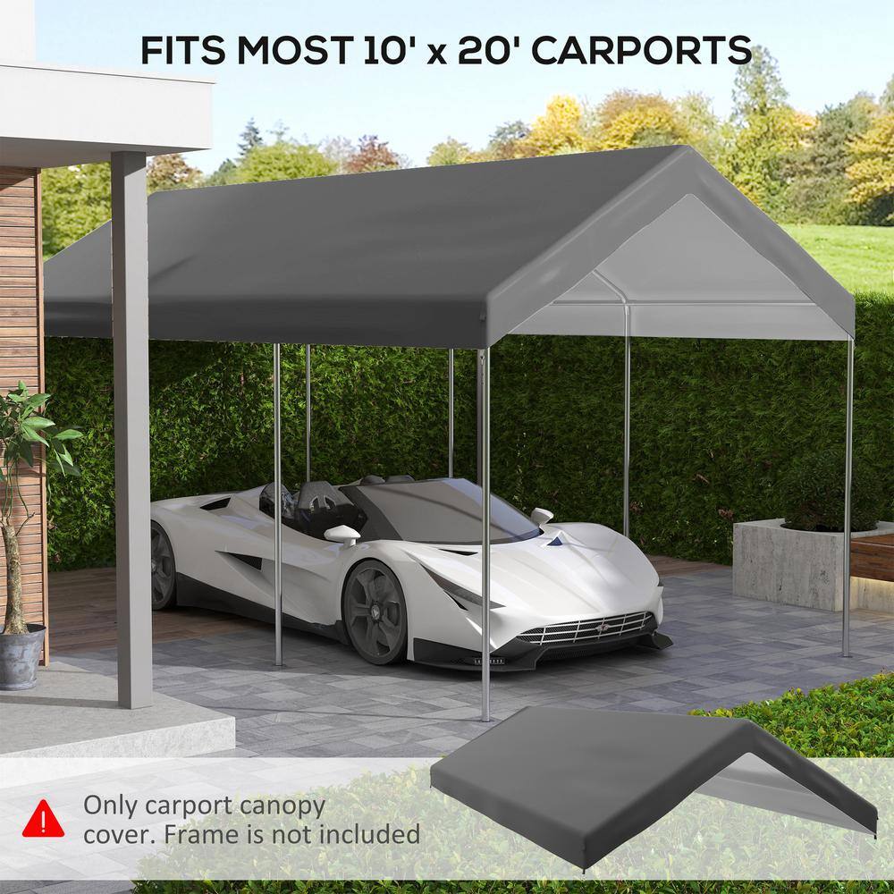 Dark Gray Polyethylene Carport Canopy Replacement Cover with Bungee Cords