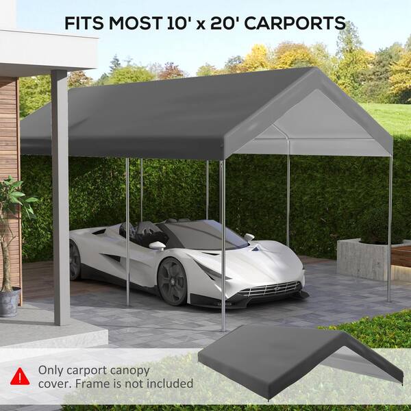 Outsunny 10 ft. x 20 ft. PE Dark Gray Carport Replacement