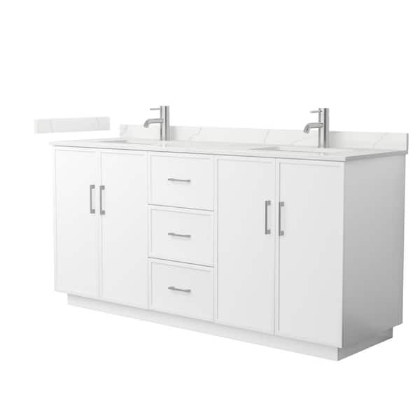 Elan TK 72 in. Double Freestanding White Bath Vanity with Giotto Quartz Top Unassembled