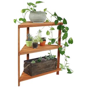 Meranti Wood Teak Oil 3-Tier Indoor/Outdoor Corner Plant Stand