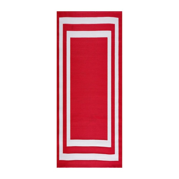 PLAYA RUG Paris Red White 2 ft. 3 in. x 6 ft. Reversible Recycled Plastic Indoor/Outdoor Area Rug