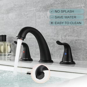 8 in. Widespread Double Handle Bathroom Faucet with Pop-up Drain in Black