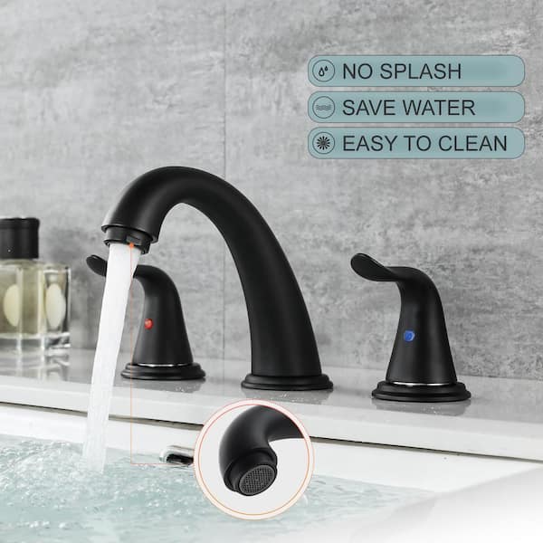 8 in. Widespread Double Handle Bathroom Faucet with 2-Aerators, Pop-up Drain and Supply Lines in Matte Black