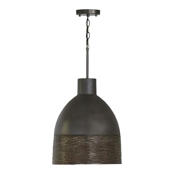 Sana 15 in. W x 18.5 in. H 1-Light Pendant in Grey Iron with Intricately Hand-Wound Steel Wire and Brass Speckling