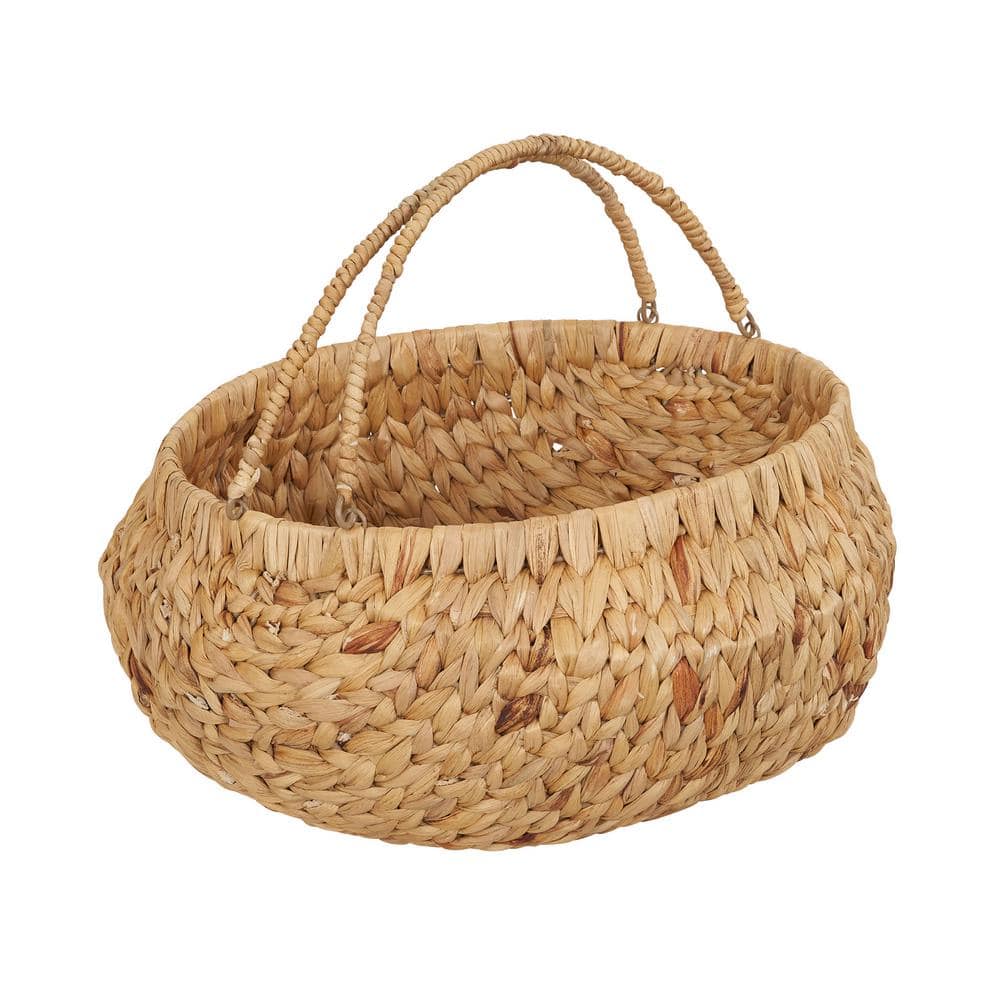 Natural Water Hyacinth Wicker Storage Basket with Handles